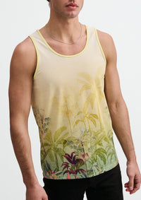 Printed Mesh Knit Tank (Gold/Green Tropics)