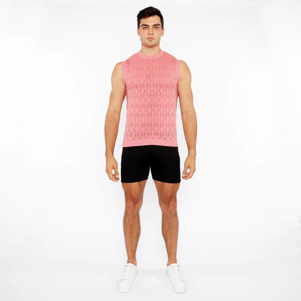 Open-Knit Diamond Vest (Peach Amber)