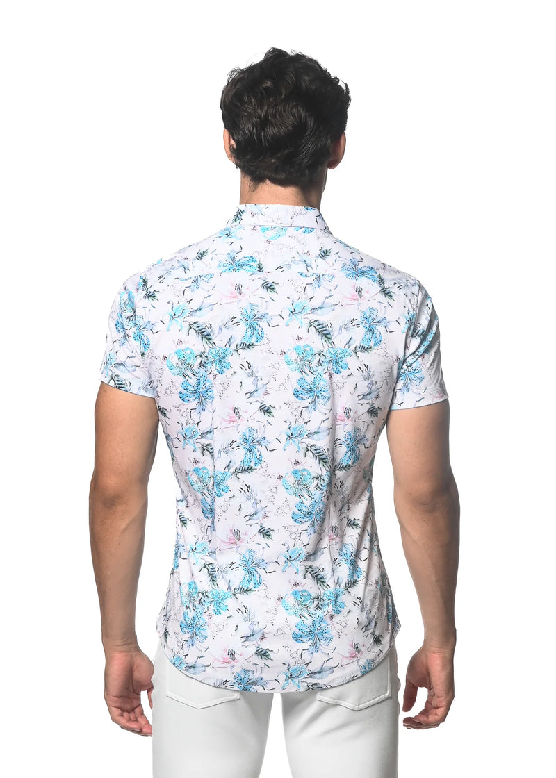 Knit Jersey Short Sleeve Shirt (Blue Blush Orchids)