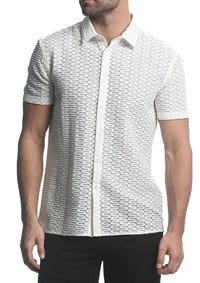 Stretch Knit Lace Gossamer Shirt (White Maze Hex)