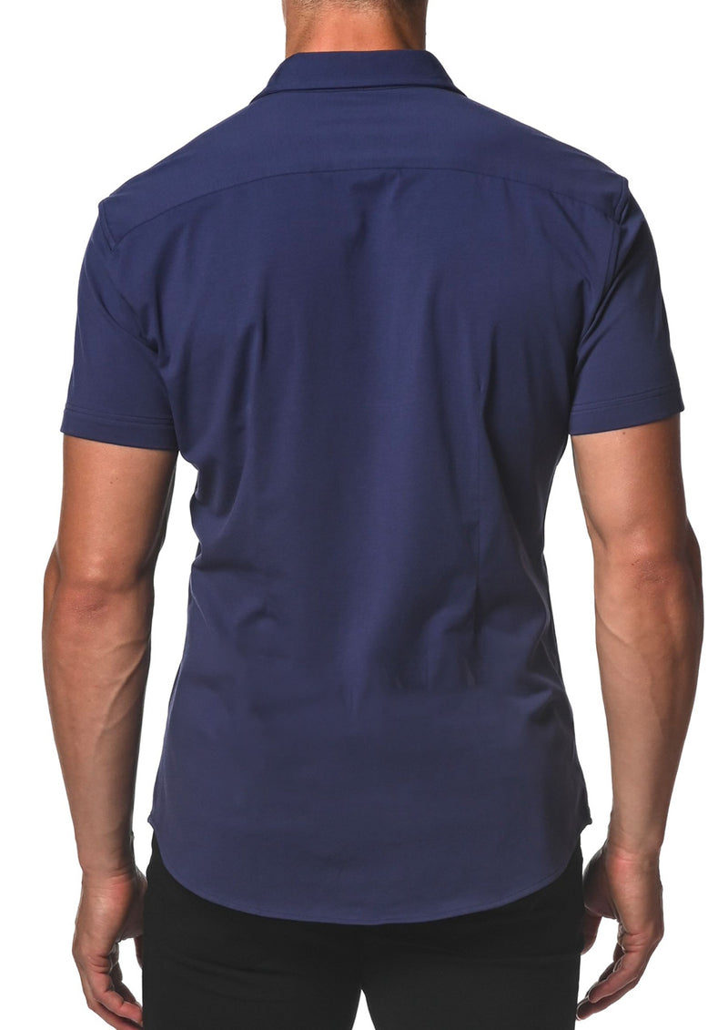 Stretch Jersey Knit Short Sleeved Shirt (Space Blue)
