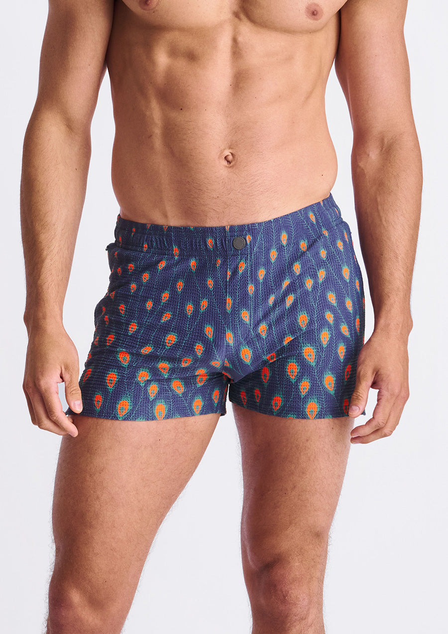 Printed Seersucker Swim Shorts (Navy/Peacock)