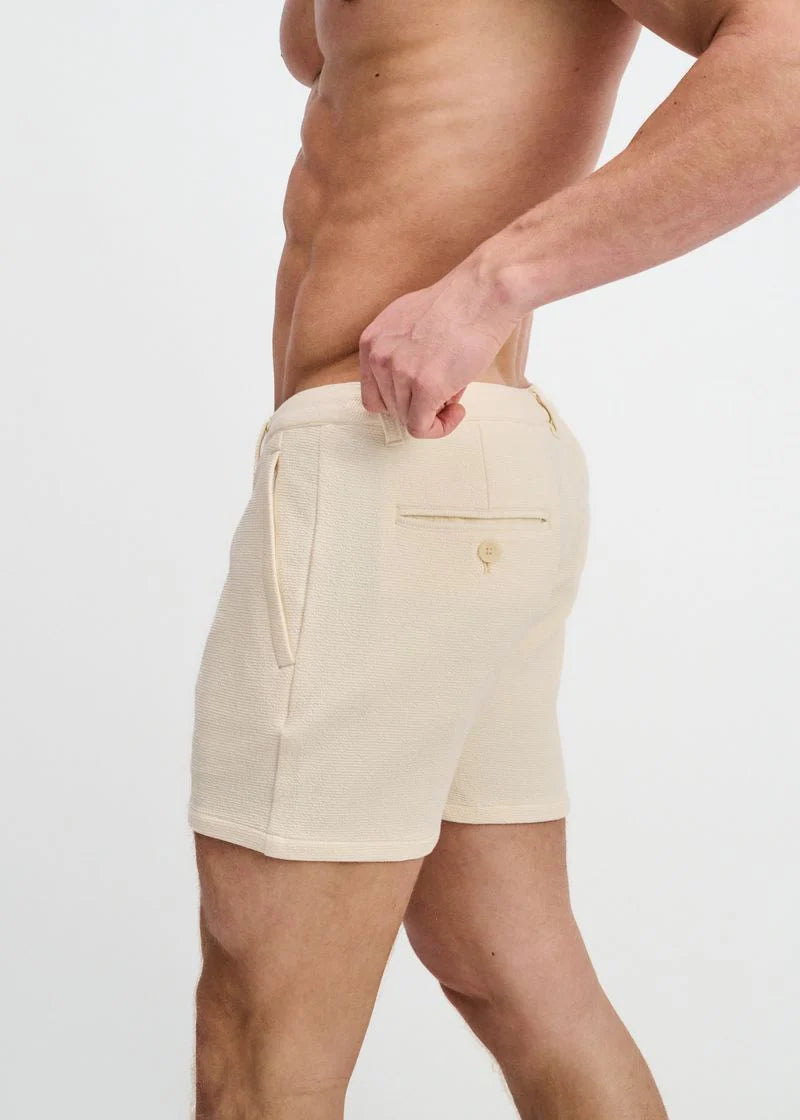Textured Knit Chino Shorts (Ecru)