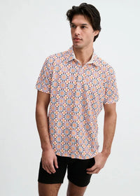 Printed Open Knit Stretch Shirt (Cayenne Medallions)