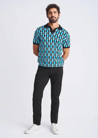 Jacquard 3-Button Knit Polo (Ocean/Black Chain)