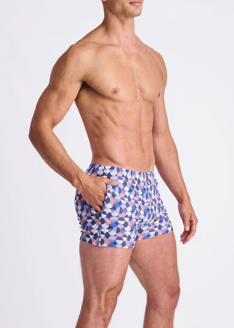 Printed Seersucker Swim Shorts (Purple/Wisteria Swirls)