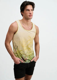 Printed Mesh Knit Tank (Gold/Green Tropics)