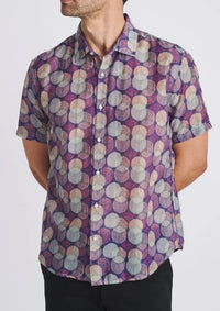 Cotton/Silk Short Sleeve Shirt (Sage/Purple Circles)