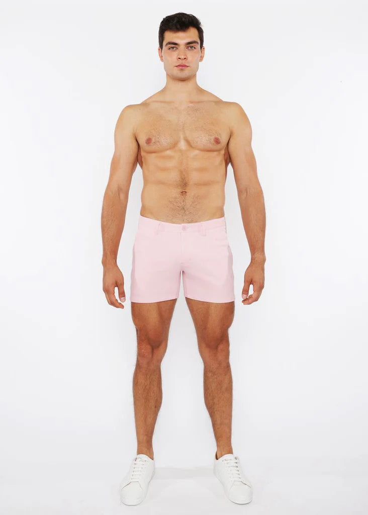 Linen Look Stretch Knit Shorts (Pink Bud)