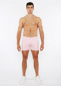Linen Look Stretch Knit Shorts (Pink Bud)