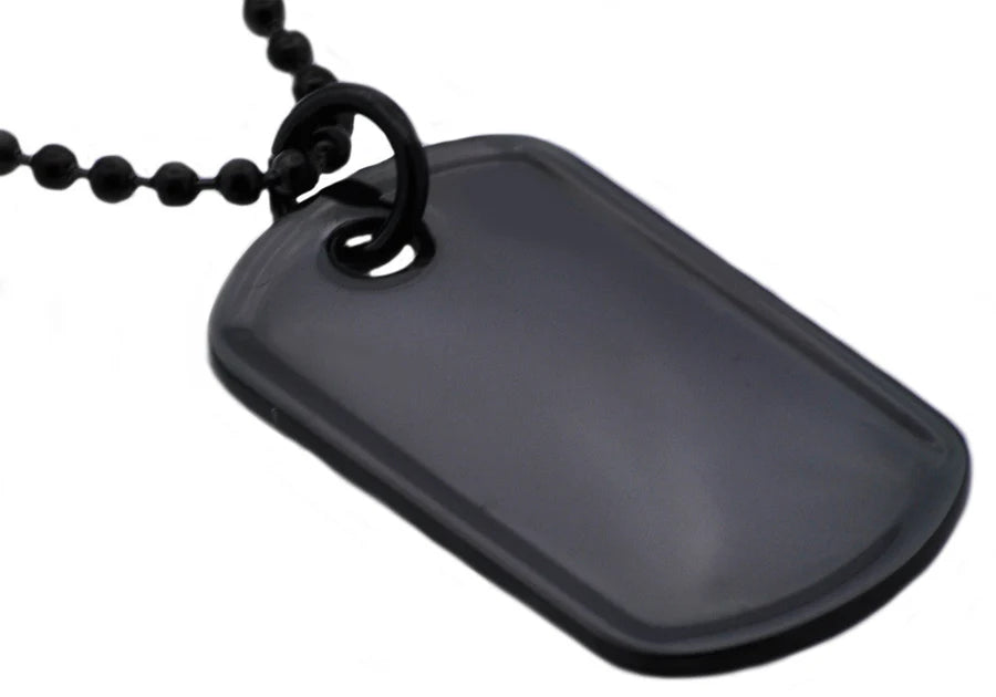 Black Plated Stainless Steel Engravable Dog Tag Pendant Necklace