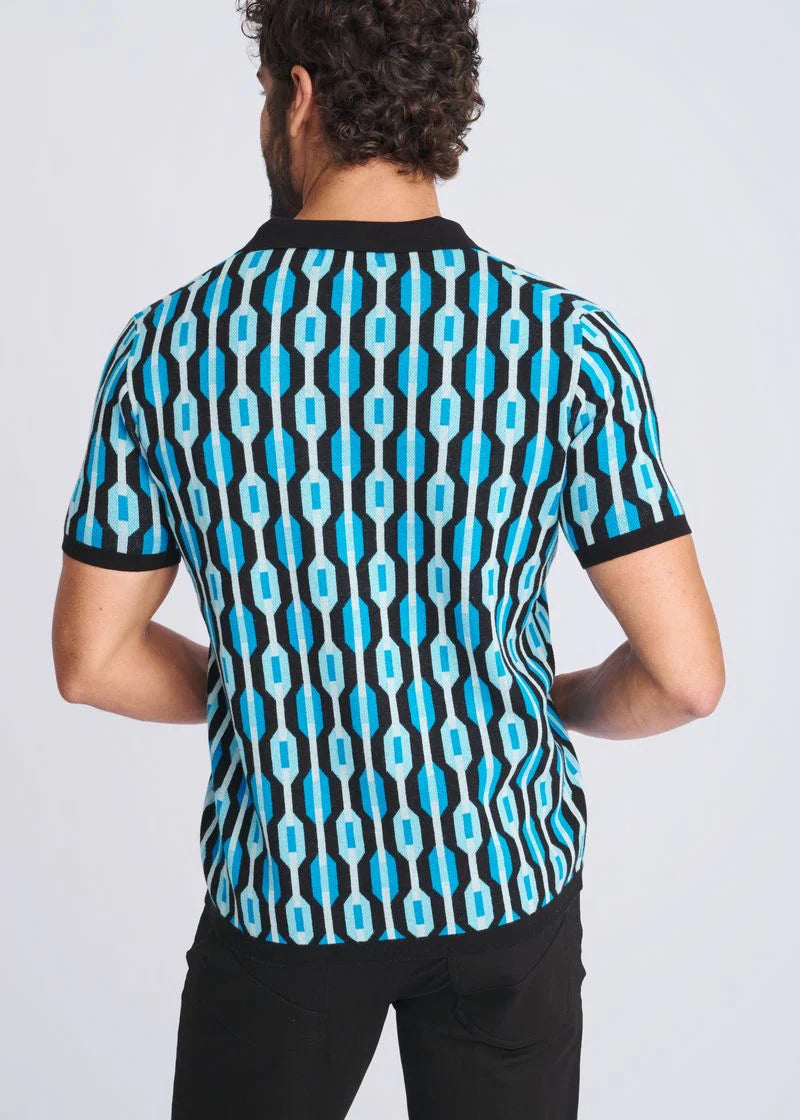 Jacquard 3-Button Knit Polo (Ocean/Black Chain)