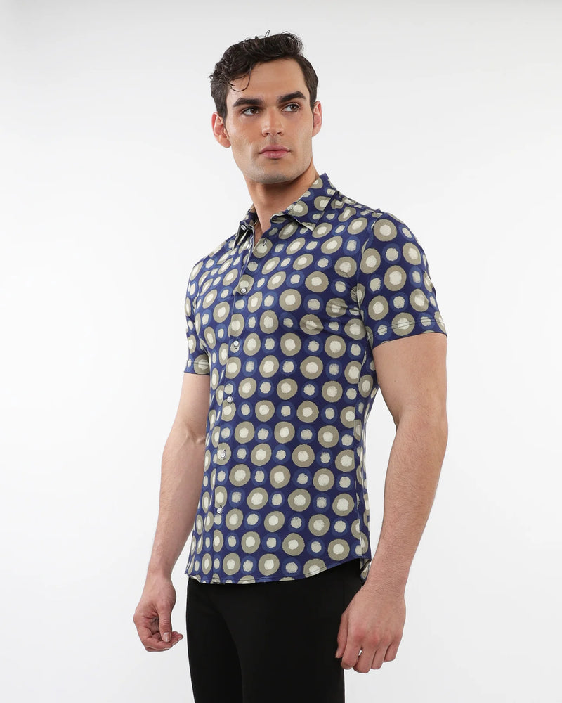Performance Short Sleeved Shirt (Navy Sage Circles)