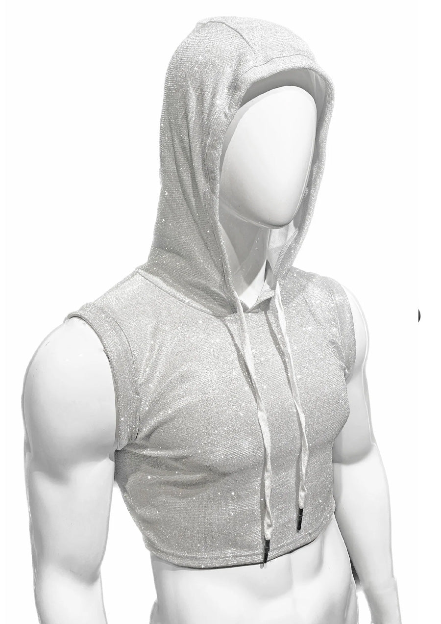 Glitter Crop Hoodie (White Silver)