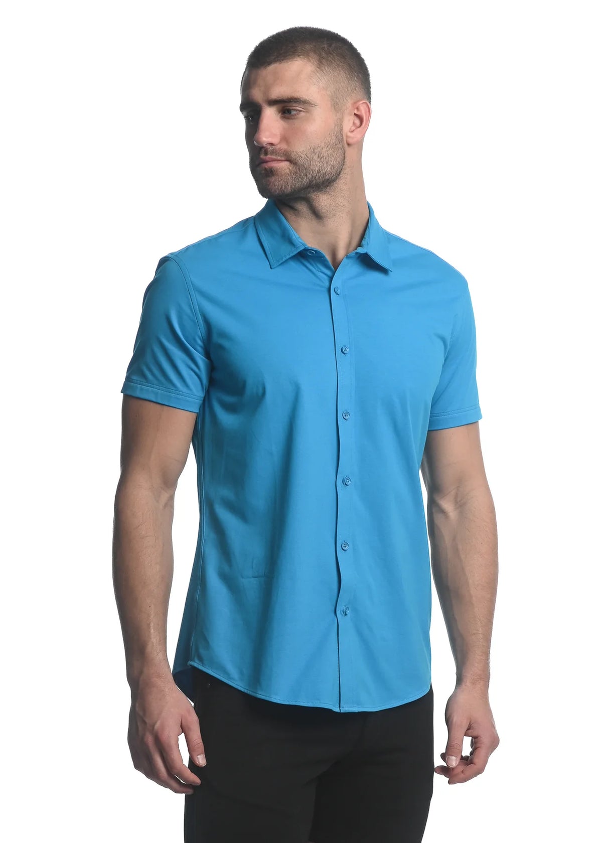 Solid Knit Stretch Shirt (Blue Coral)