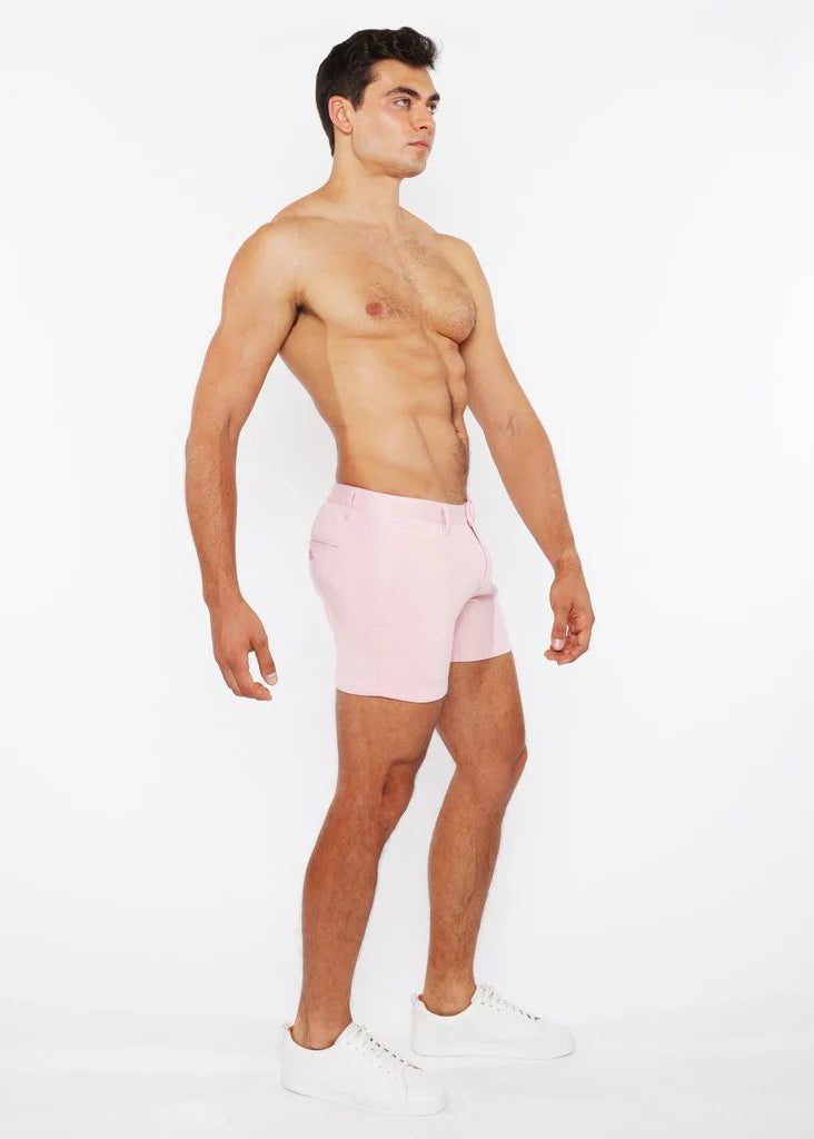 Linen Look Stretch Knit Shorts (Pink Bud)