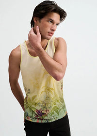 Printed Mesh Knit Tank (Gold/Green Tropics)