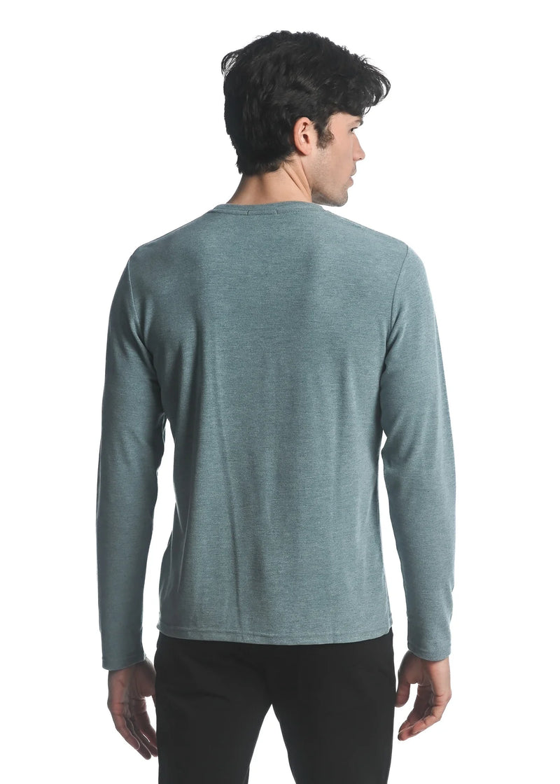 Stretch Knit Long Sleeve Crew Pullover (Pool)