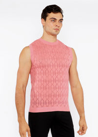 Open-Knit Diamond Vest (Peach Amber)