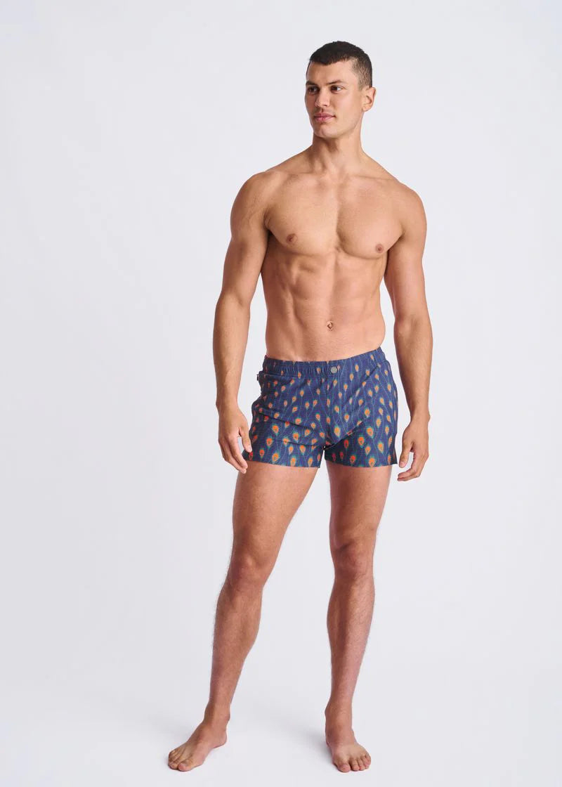 Printed Seersucker Swim Shorts (Navy/Peacock)