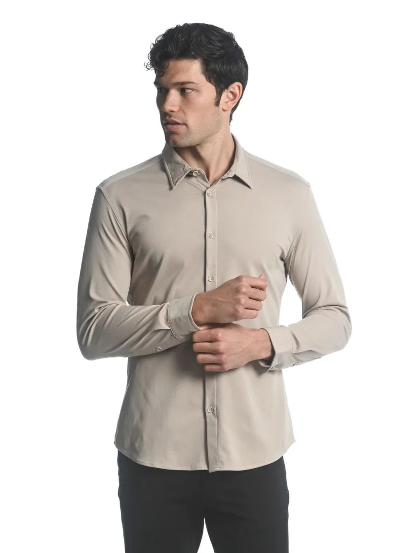 Solid Stretch Long Sleeve Shirt (Cafe Mocha)