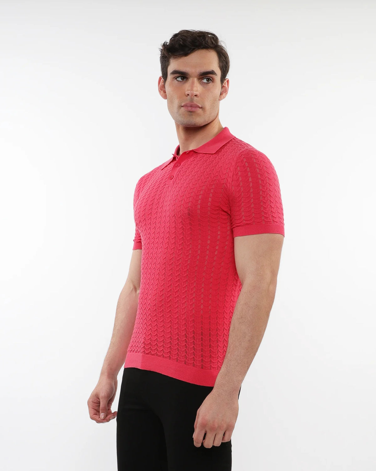 Chevron Textured Knitted Polo (Coral)