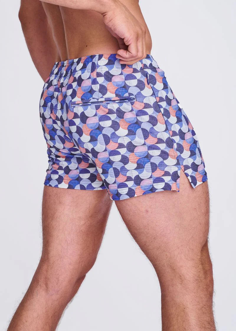Printed Seersucker Swim Shorts (Purple/Wisteria Swirls)