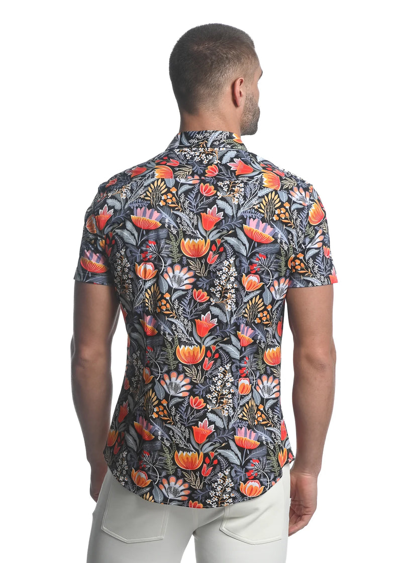 Stretch Jersey Knit Shirt (Midnight Red Floral)