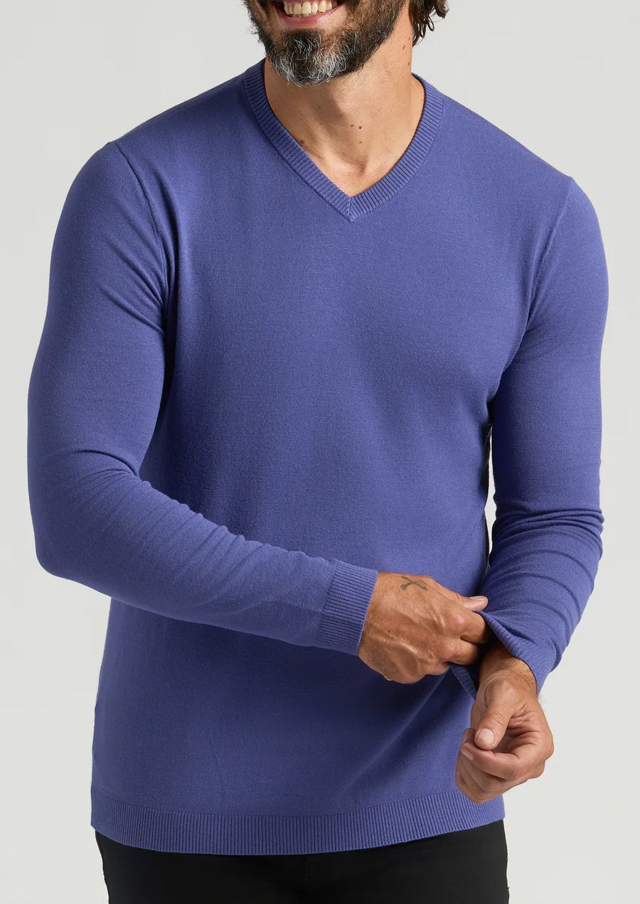 Dressy V-Neck Sweater (Blueberry)