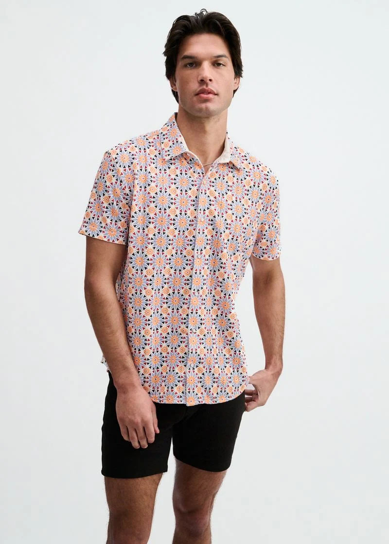 Printed Open Knit Stretch Shirt (Cayenne Medallions)