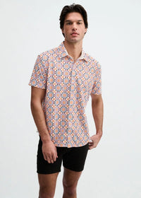 Printed Open Knit Stretch Shirt (Cayenne Medallions)