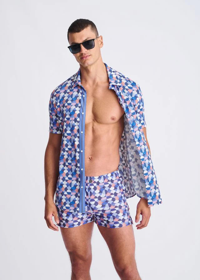 Printed Seersucker Swim Shorts (Purple/Wisteria Swirls)