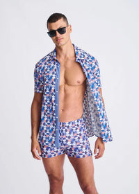 Printed Seersucker Swim Shorts (Purple/Wisteria Swirls)