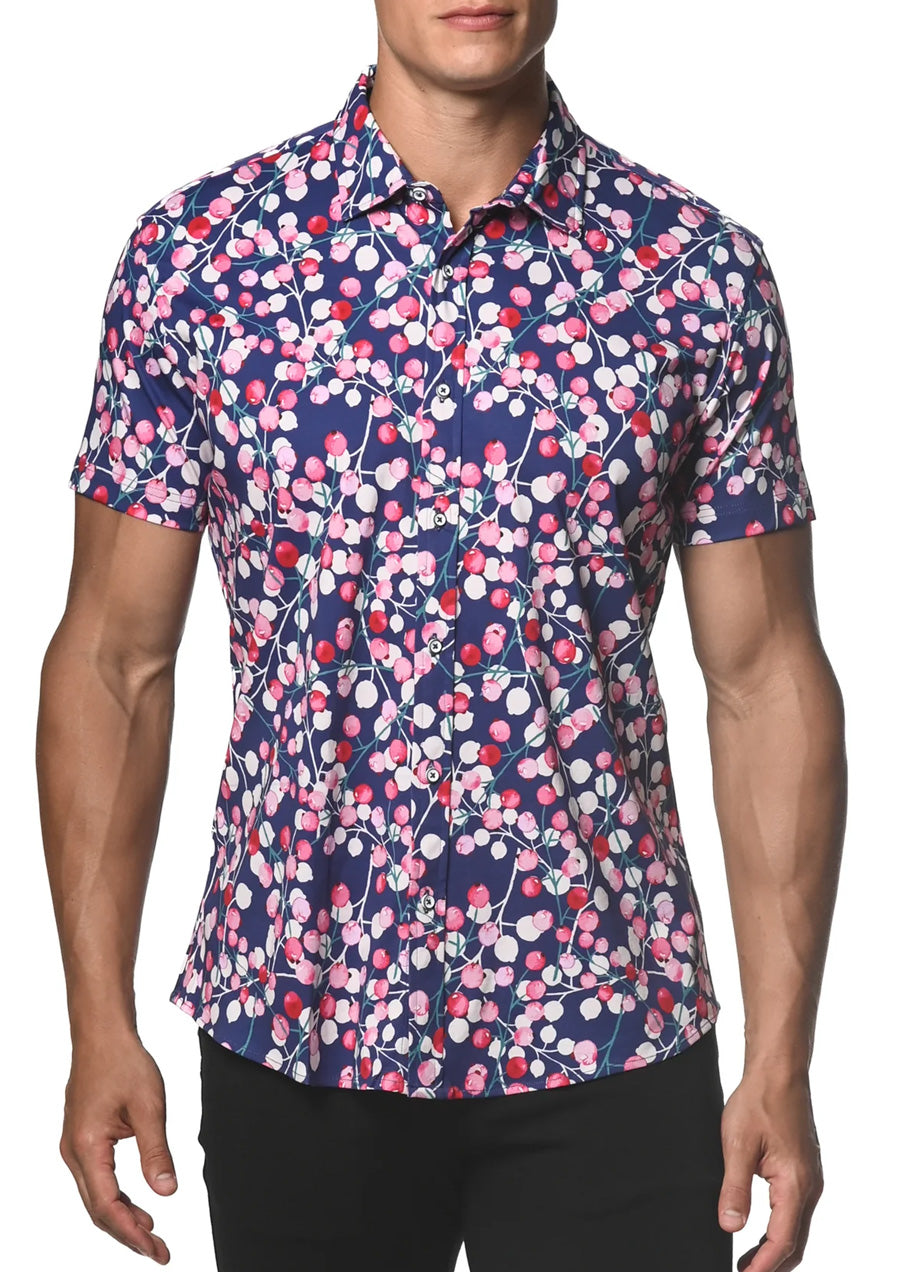 Stretch Jersey Knit Shirt (Navy/Blush Blossoms)
