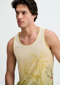 Printed Mesh Knit Tank (Gold/Green Tropics)
