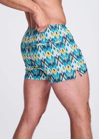 Printed Seersucker Swim Shorts (Teal Gold Diamonds)