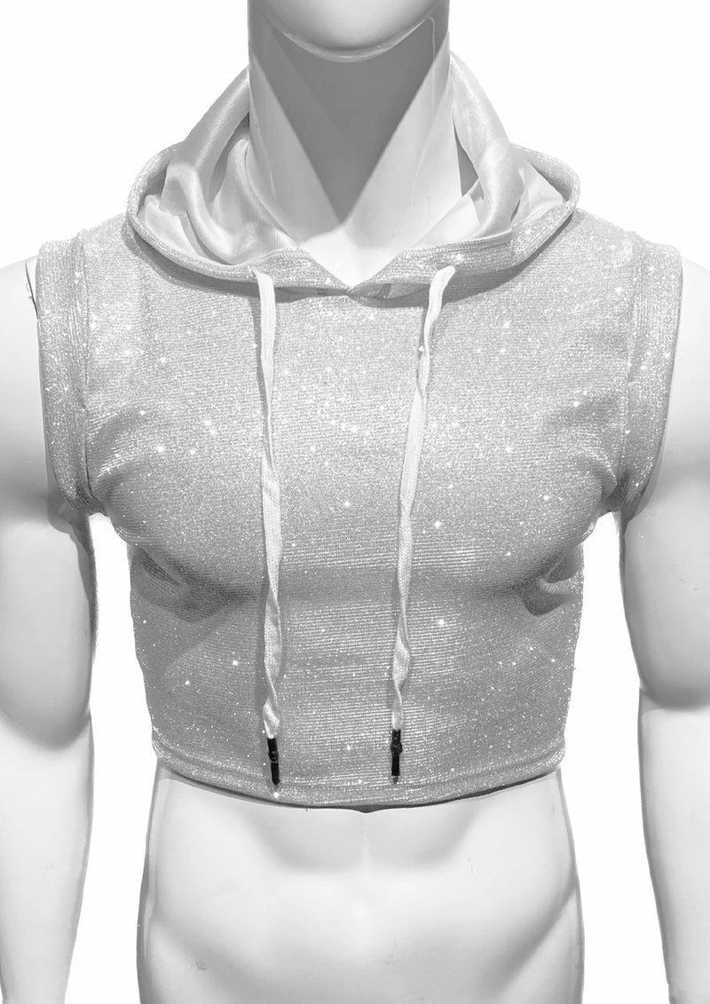 Glitter Crop Hoodie (White Silver)