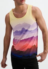 Printed Mesh Knit Tank (Purple/Gold Landscape)