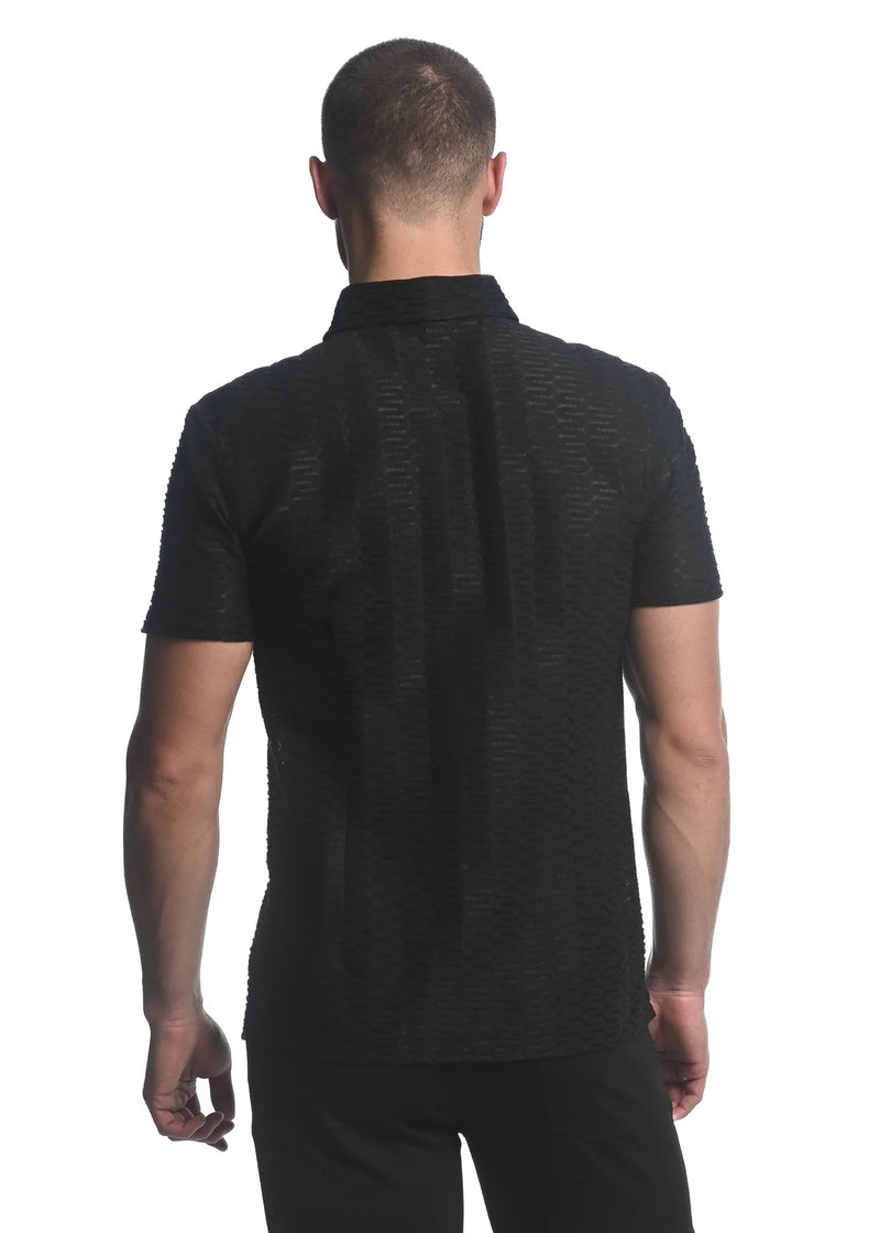 Stretch Knit Lace Gossamer Shirt (Black Maze Hex)