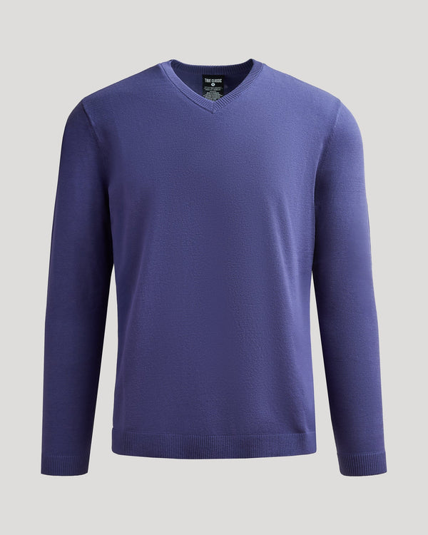 Dressy V-Neck Sweater (Blueberry)