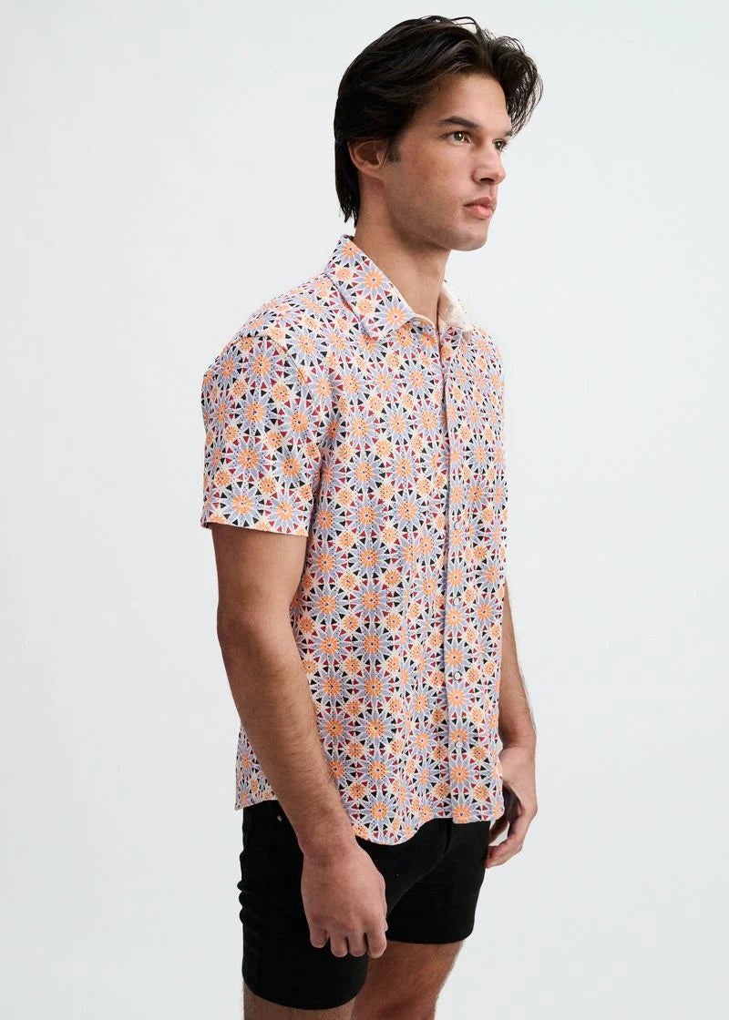Printed Open Knit Stretch Shirt (Cayenne Medallions)