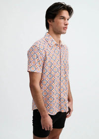 Printed Open Knit Stretch Shirt (Cayenne Medallions)