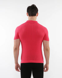 Chevron Textured Knitted Polo (Coral)