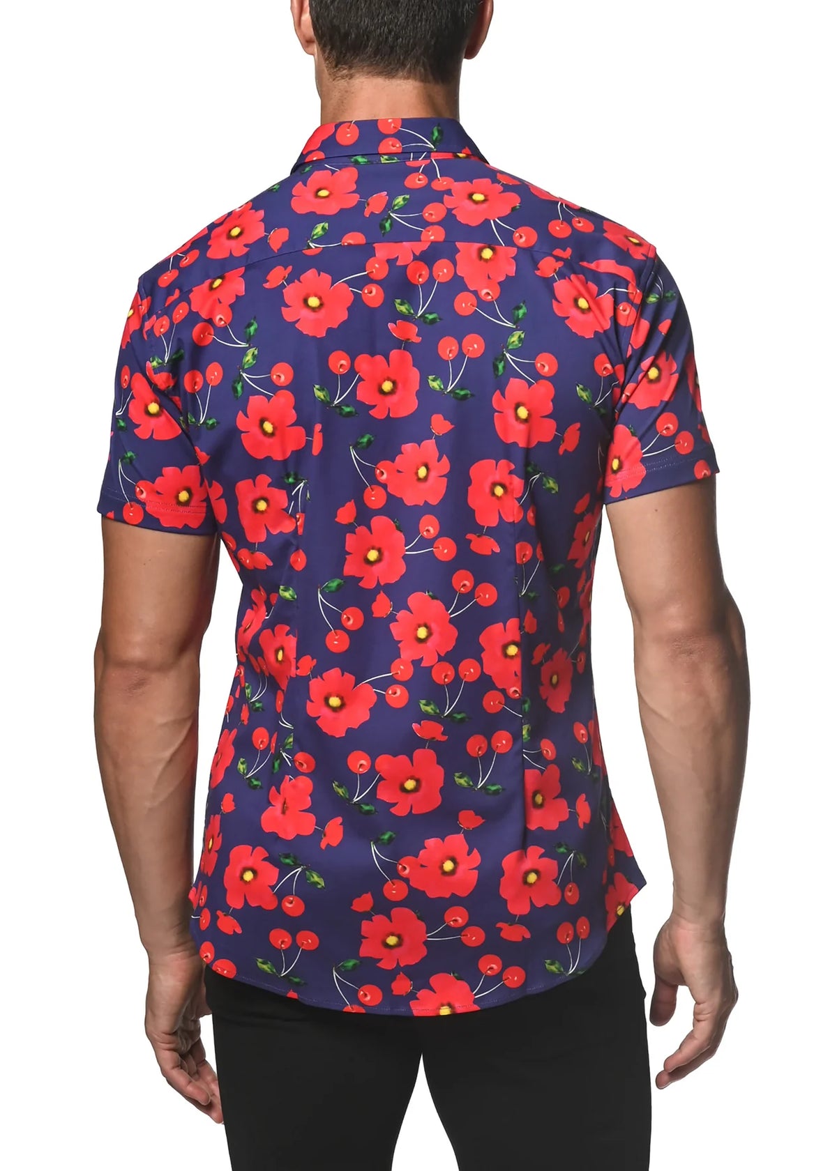Stretch Jersey Knit Shirt (Navy Poppy Cherries)