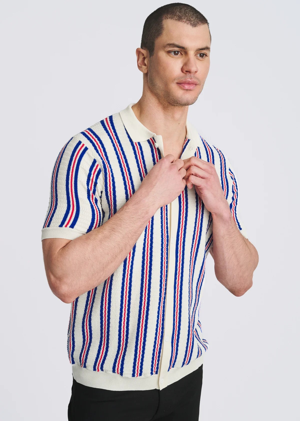 Silk/Tencel Button Front Shirt (Off-White)