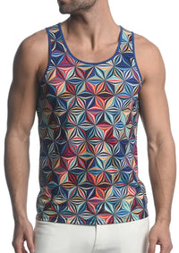 Printed Mesh Tank Top (Royal Gold Abstract)