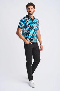 Jacquard 3-Button Knit Polo (Ocean/Black Chain)