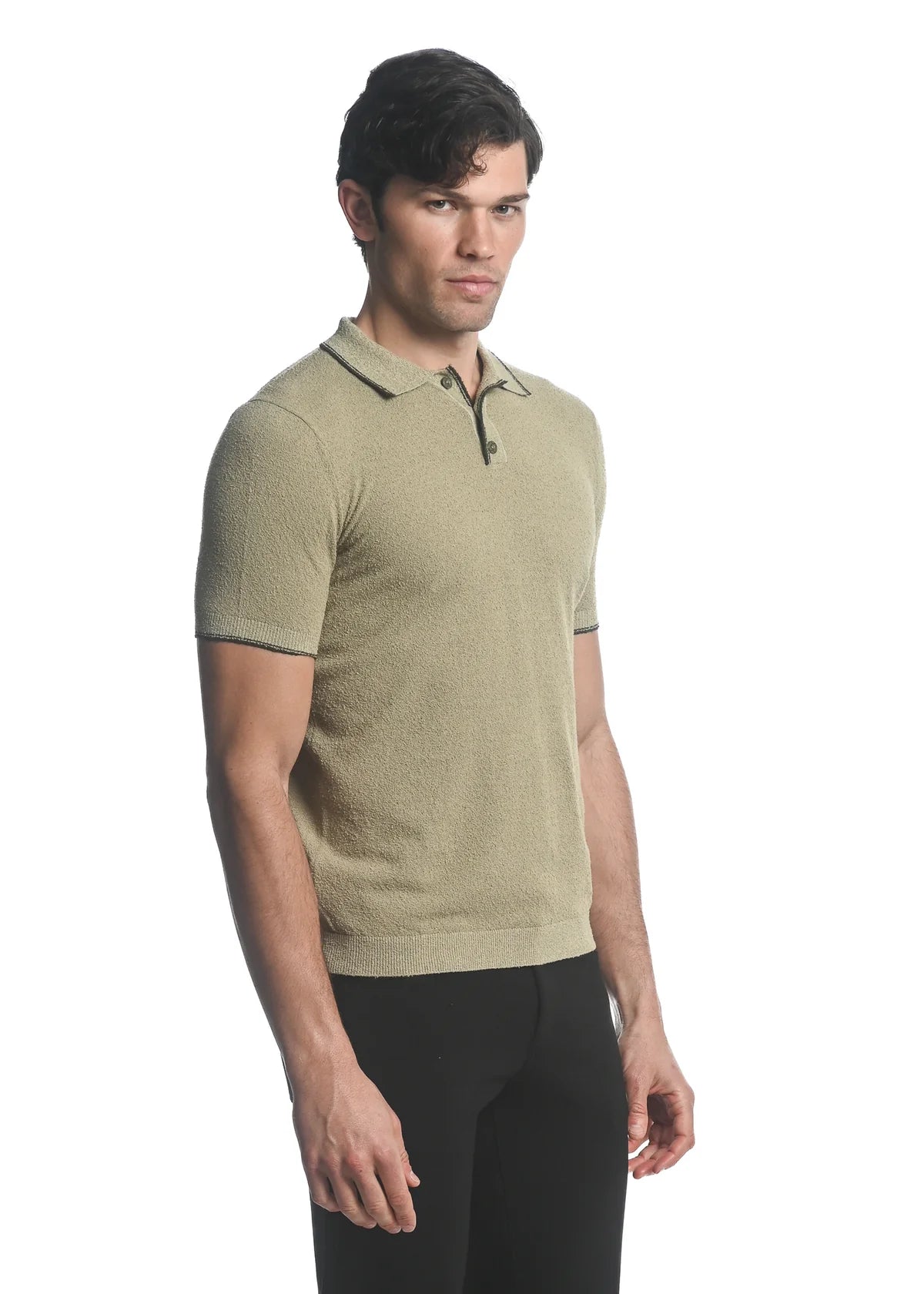 Boucle 3-Button Knit Polo (Sage Olive)