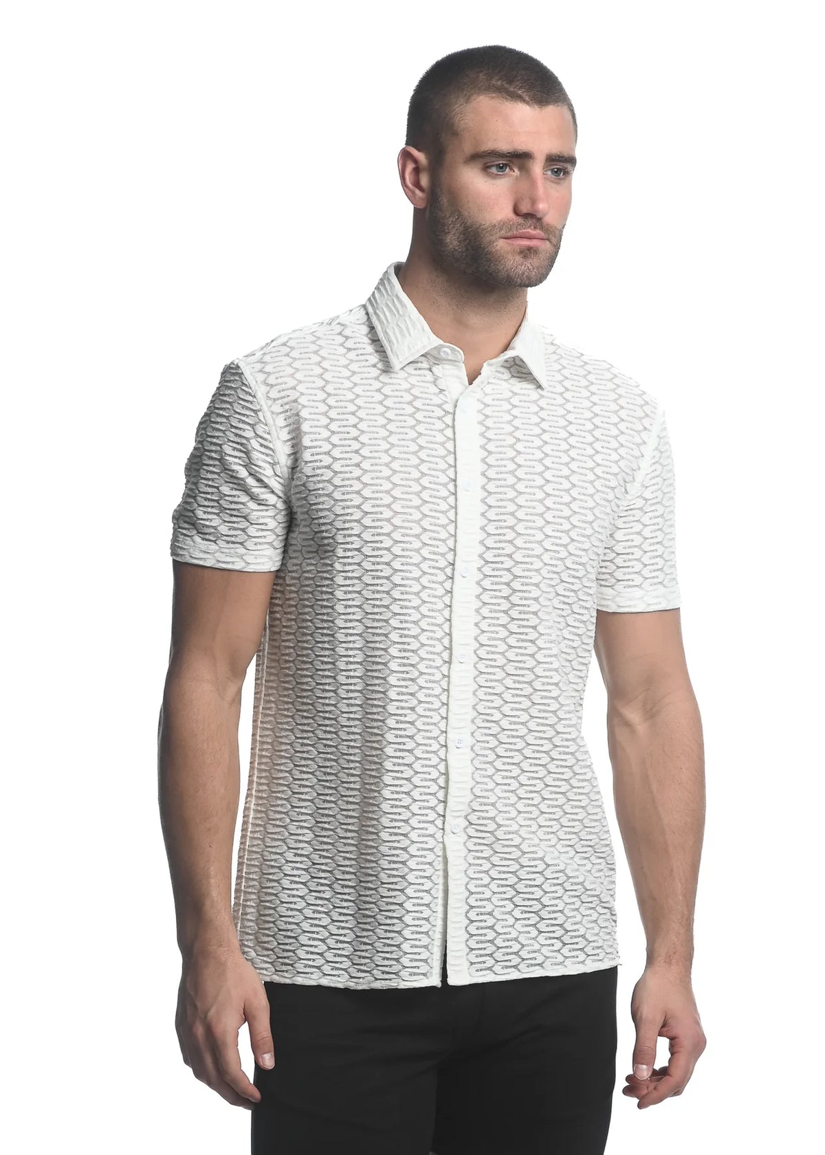 Stretch Knit Lace Gossamer Shirt (White Maze Hex)