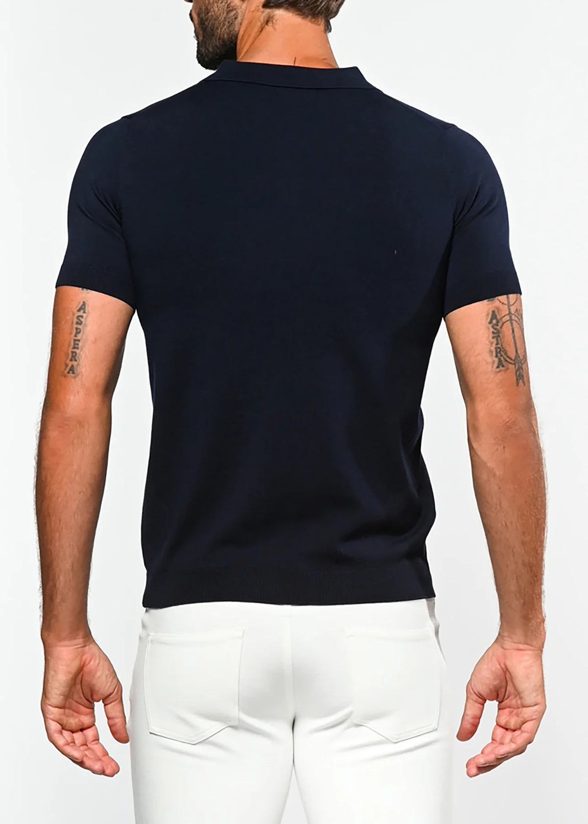 Silk/Tencel 3-Button Knit Polo (Navy)